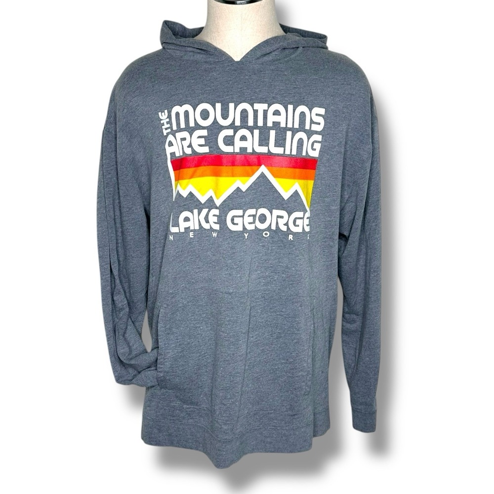 Lake George New York Lake Life Graphic Hoodie Sweatshirt Gray Adult Size 2XL